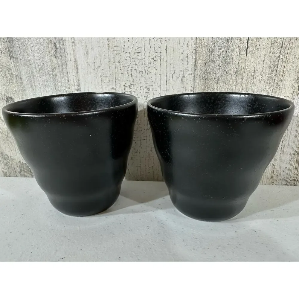 Japanese Ceramic Tea Cups Yunomi Set Two Pair Coffee Brown Beige‎ Mug Vintage